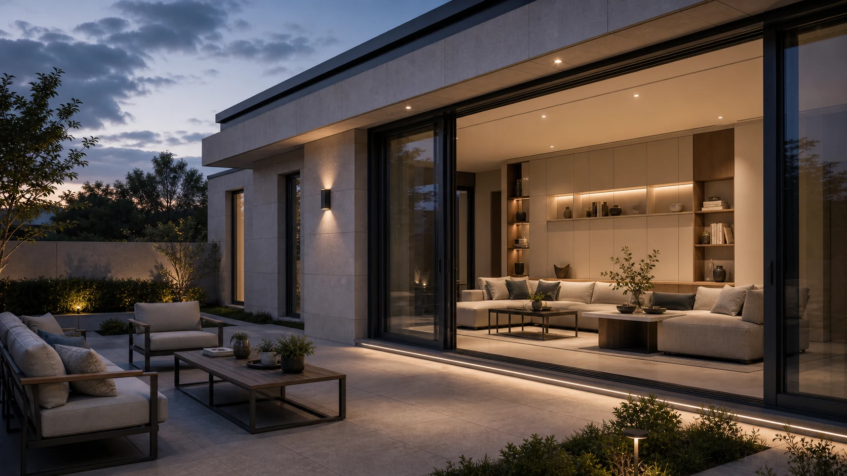 Private residence with coordinated indoor and outdoor furniture systems